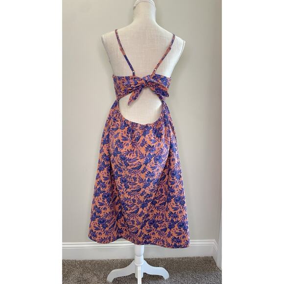 Universal Thread Orchid Floral Button Down Dress Tie Back Midi Sienna Blue XL - Picture 7 of 14